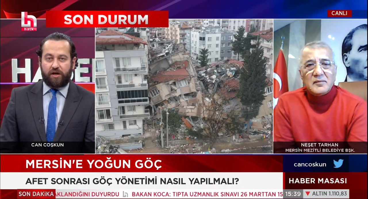 Halk TV’de canlı yayına katılan Mezitli Belediye Başkanı Neşet Tarhan,