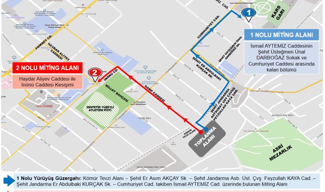 Kars’ta gösteri ve yürüyüş güzergahları yeniden belirlendi – Birlik Haber Ajansı KARS-BHA Kars Valiliği, toplantı ve gösteri yürüyüşü yer ve güzergahlarını