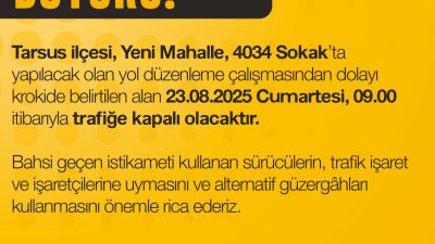 Tarsus ilçesi, Yeni Mahalle, 4034 Sokak’ta yapılacak olan yol düzenleme