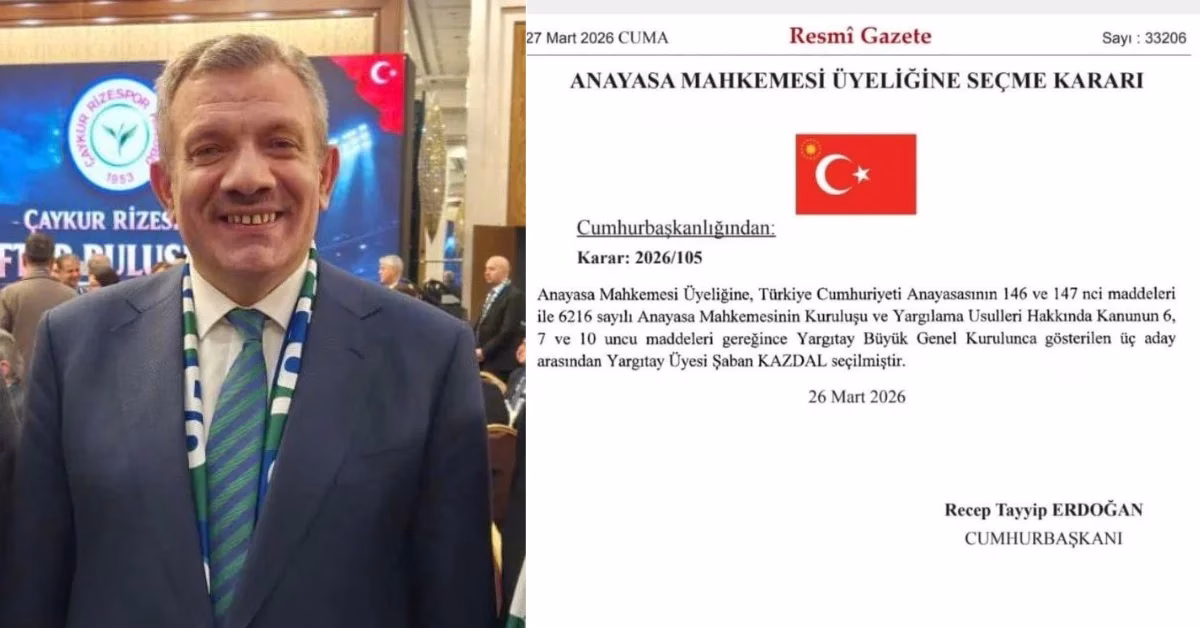 Anayasa Mahkemesi (AYM) üyeliğine Şaban Kazdal’ın seçilmesine ilişkin karar, Resmi