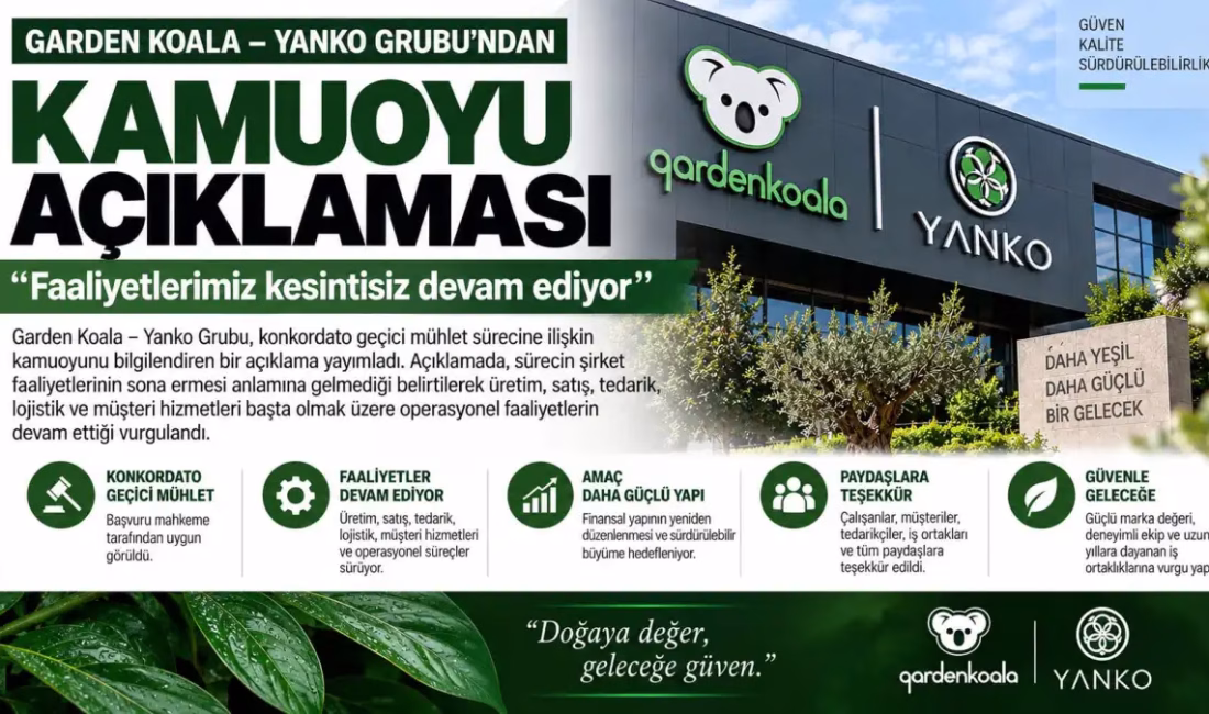 Garden Koala – Yanko Grubu’ndan kamuoyu açıklaması: “Faaliyetlerimiz kesintisiz devam ediyor” ADANA – BHA Garden Koala – Yanko Grubu, son dönemde